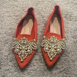 Elegant Orange Embellished Flats